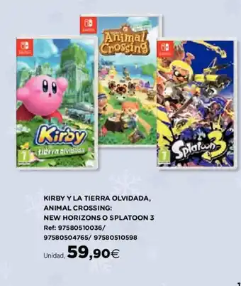 Hipercor Kibby Y La Tierra Olvidada, Animal Crossing: New Horizons O Splatoon 3 oferta