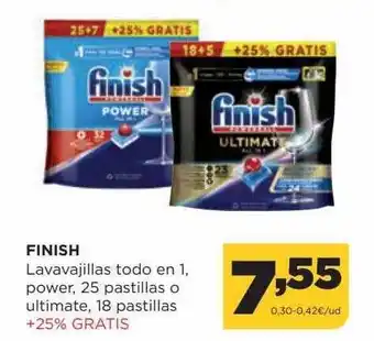 Alimerka Finish lavavajillas todo en 1 power 25 pastillas o ultimate 18 pastillas oferta