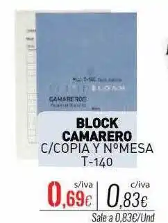 Block camarero c-copia n°mesa t-140
