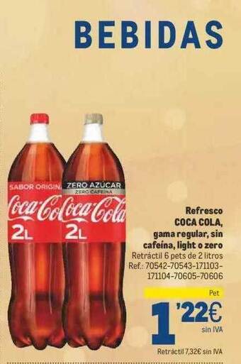 Makro Refresco coca cola, gama regular, sin cafeina, light o zero oferta