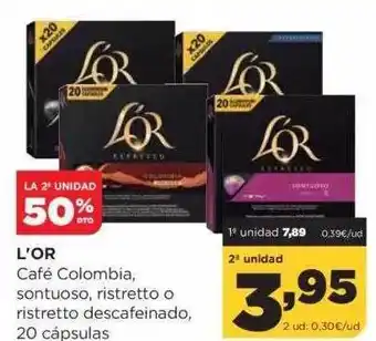 Alimerka La 2a unidad 50% dto l'or café colombia, sontuoso, ristretto o ristretto descafeinado, 20 cápsulas oferta