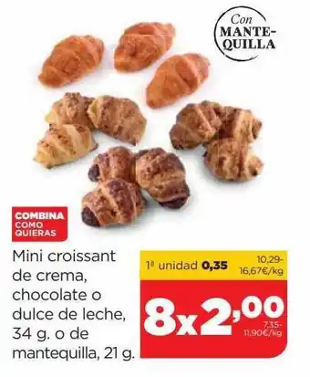 Alimerka Mini croissant de crema, chocolate o dulce de leche, de mantequilla oferta