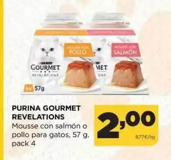Alimerka Purina gourmet revelations mousse con salmón o pollo para gatos pack 4 oferta