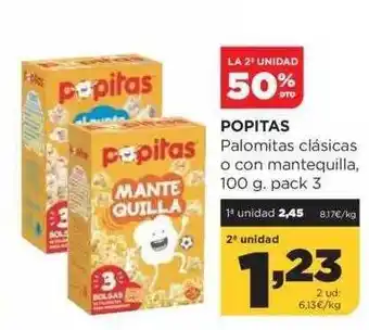 Alimerka La 2a unidad 50% dto popitas palomitas clásicas o con mantequilla pack 3 oferta