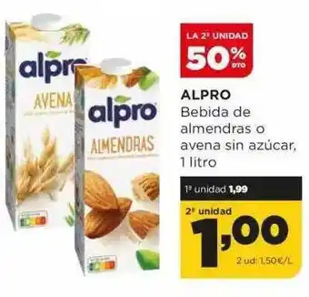 Alimerka La 2a unidad 50% dto alpro bebida de almendras o avena sin azúcar oferta