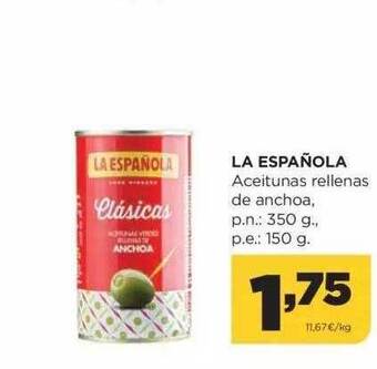 Alimerka La española aceitunas rellenas de anchoa oferta