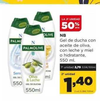 Alimerka La 2a unidad 50% dto nb gel de ducha con aceite de oliva con leche y miel o hidratante oferta
