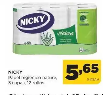 Alimerka Nicky papel higiénico nature, 3 capas, 12 rollos oferta