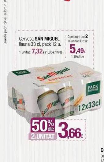 Condis 50% dte 2a unitat cervesa san miguel oferta