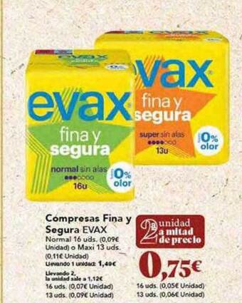 Gadis Compresas fina y segura evax oferta