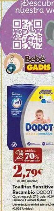 Gadis Toallitas sensitive recambio dodot oferta