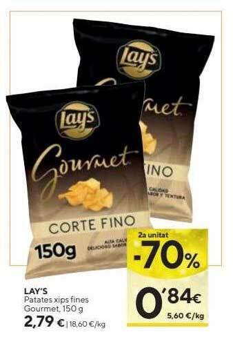 Caprabo 2a unitat -70% lay's patates xips fines gourmet oferta
