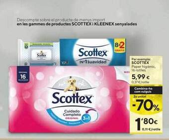 Caprabo 2a unitat -70% scottex paper higiénic 16 rotlles oferta