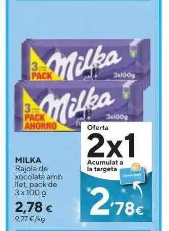Caprabo Milka rajola de xocolata amb llet oferta