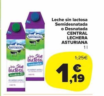 Carrefour Market Leche sin lactosa semidesnatada o desnatada central lechera asturiana oferta
