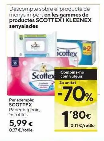 Caprabo 2a unitat -70% scottex paper higiènic 16 rotlles oferta