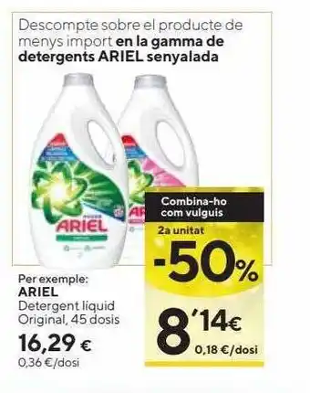 Caprabo 2a unitat -50% ariel detergent liquid original 45 dosis oferta