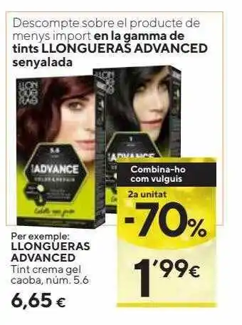 Caprabo 2a unitat -70% llongueras advanced tint crema gel caoba oferta