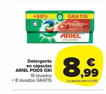 Carrefour Market Detergente en cápsulas ariel pods oxi 19 lavados + 8 lavados gratis oferta