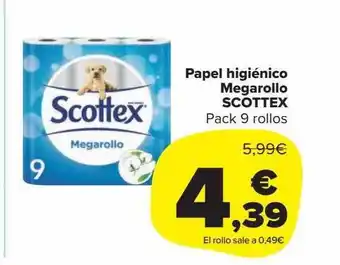 Carrefour Market Papel higiénico megarollo scottex pack 9 rollos oferta