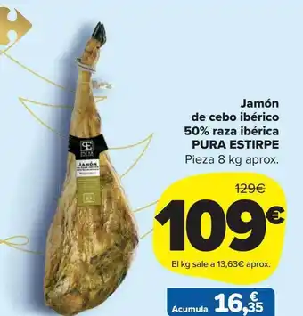 Carrefour Market Jamón de cebo ibérico 50% raza ibérica pura estirpe pieza oferta