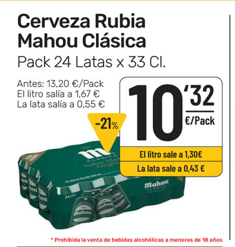 AhorraMas Cerveza Rubia Mahou Clásica x 33cl oferta