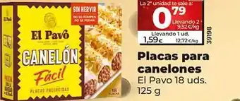 Dia Placas para canelones el pavo 18 uds. oferta