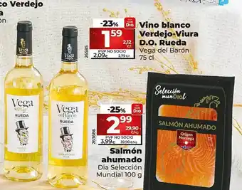 Dia Vino blanco verdejo viura d.o. rueda vega del barón salmón ahumado dia selección mundial oferta