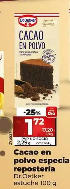 Dia Cacao en polvo especiale repostería dr.oetker oferta