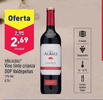 ALDI Viña albali vino tinto crianza dop valdepeñas oferta