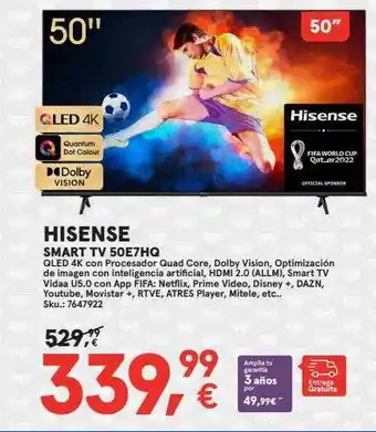 Worten Hisense smart tv 50e7hq oferta