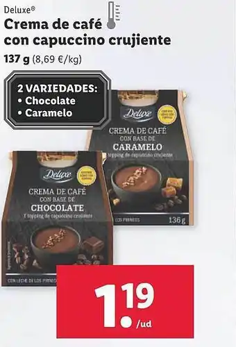 Lidl Deluxe crema de café con capuccino crujiente oferta