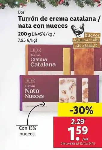 Lidl Dor turrón de crema catalana nata con nueces oferta