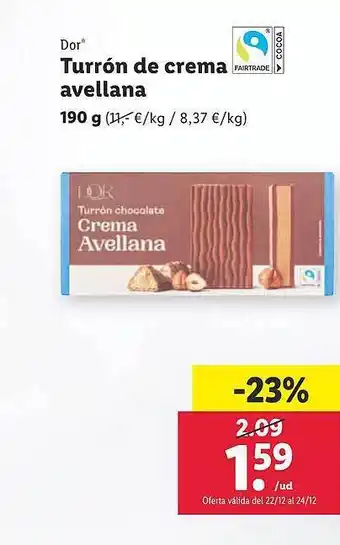 Lidl Dor turrón de crema avellana oferta