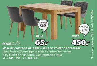 JYSK Roayloak mesa de comedor ollerup + silla de comedor pebringe oferta