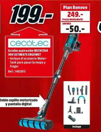 MediaMarkt Cecotec Escoba aspiración Rockstar 900 Ultimate Ergowet oferta