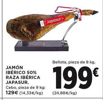 El Corte Inglés Jamón ibérico 50% raza ibérica japasur oferta