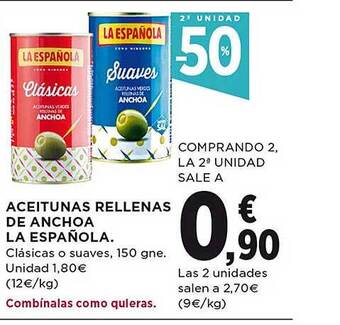 El Corte Inglés 2a unidad -50% aceitunas rellenas de anchoa la española oferta