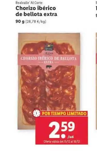 Lidl Realvalle'al corte chorizo ibérico de bellota extra oferta