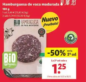 Lidl -50% en la 2a ud hamburguesa de vaca madurada oferta