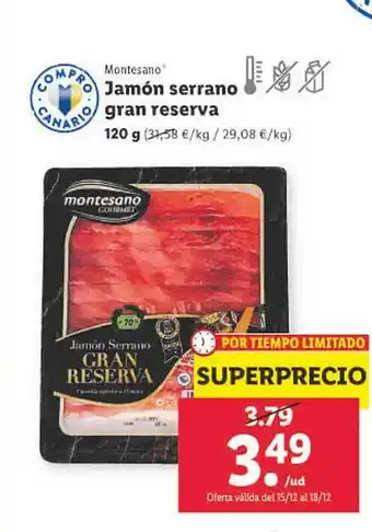 Lidl Montesano jamón serrano gran reserva oferta