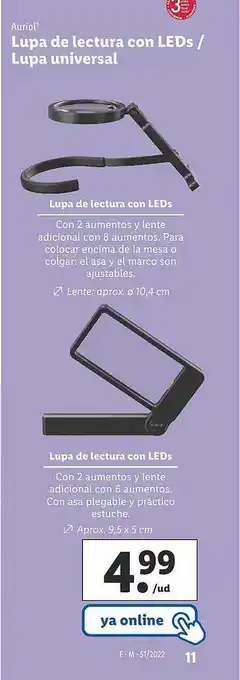 Lidl Auriol lupa de lectura con leds lupa universal oferta