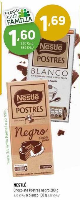 Coviran Nestlé chocolate postres negro o blanco oferta