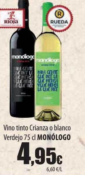 Spar Tenerife Vino tinto crianza o blanco verdejo monólogo oferta