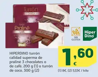 HiperDino Turrón calidad suprema de praliné 3 chocolates o de café, o turron de cocohiperdino oferta