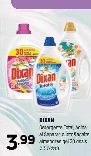 Coviran Dixan detergente total, adiós al separar o loto&aceite almendras gel 30 dosis oferta