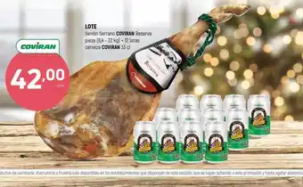 Coviran Lote jamón serrano coviran reserva + 12 latas cerveza coviran oferta