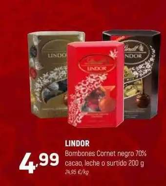 Coviran Lindor bombones cornet negro 70% cacao, leche o surtido oferta