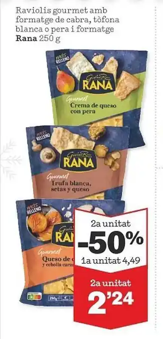 Raviolis gourmet amb formatge de cabra tòfona blanca o pera i formatge rana