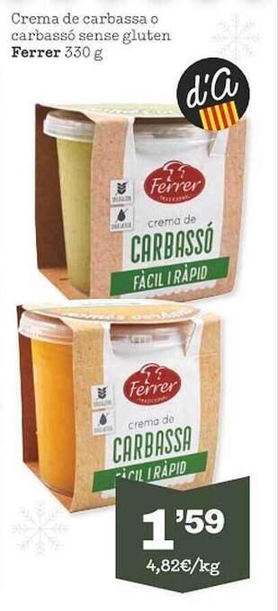 Sorli Crema de carbassa o carbassó sense gluten ferrer oferta